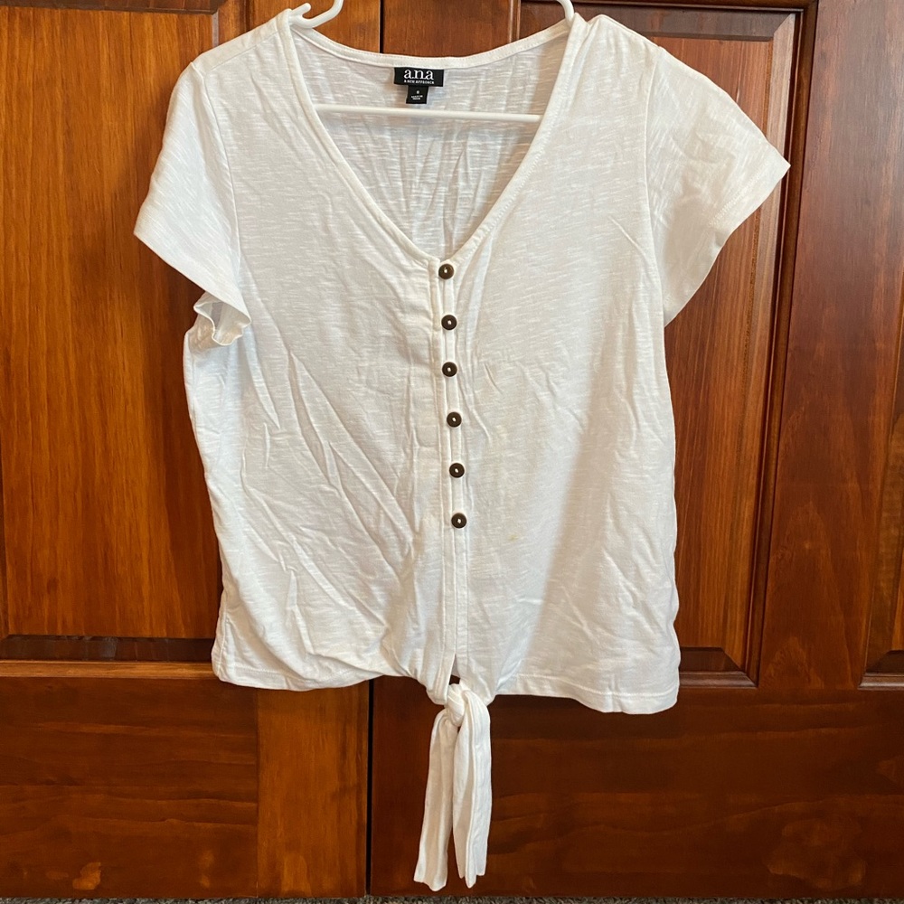 White Button-Up Tie-Front Blouse